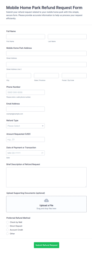 Mobile Home Park Refund Request Form Template