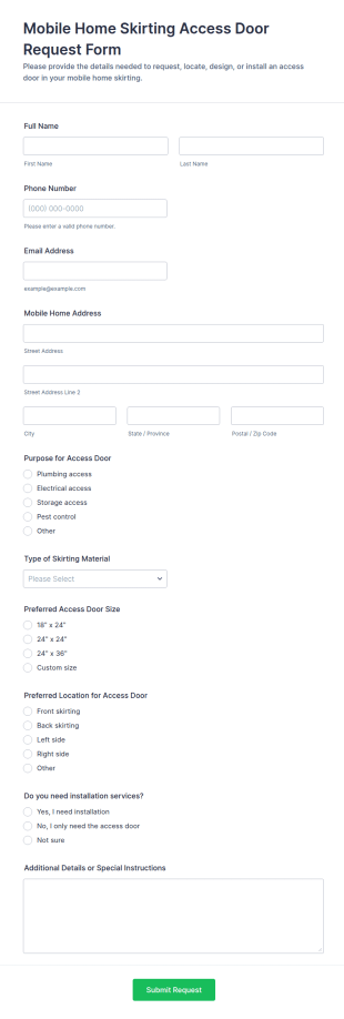 Mobile Home Skirting Access Door Request Form Template