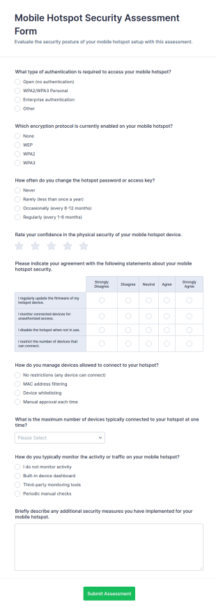 Mobile Hotspot Security Assessment Form Template
