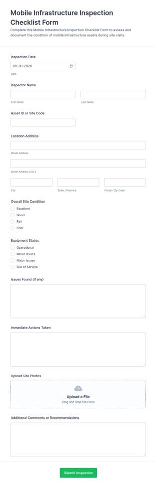 Mobile Infrastructure Inspection Checklist Form Template