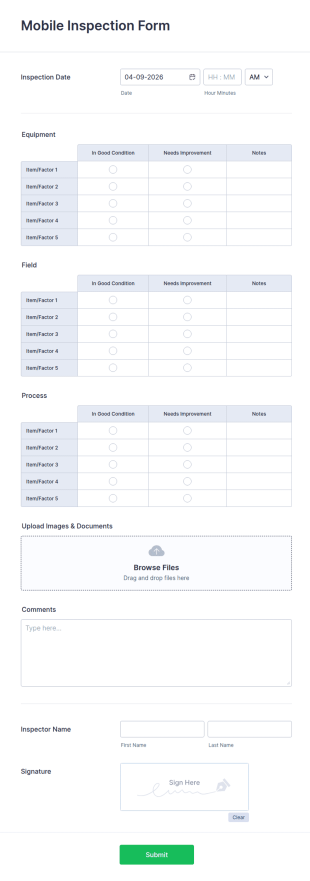 Mobile Inspection Form Template