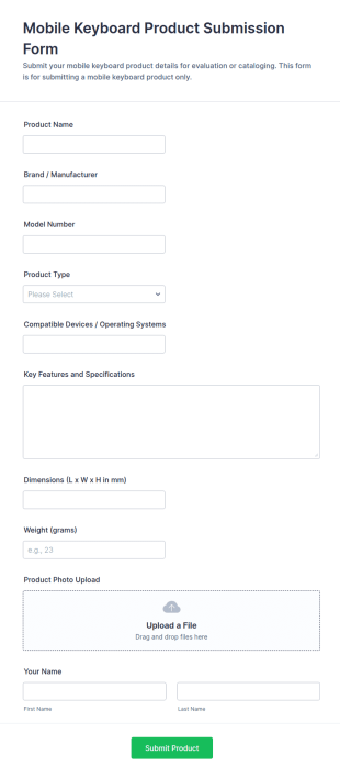 Mobile Keyboard Product Submission Form Template