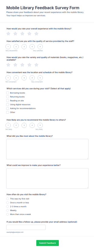 Mobile Library Feedback Survey Form Template