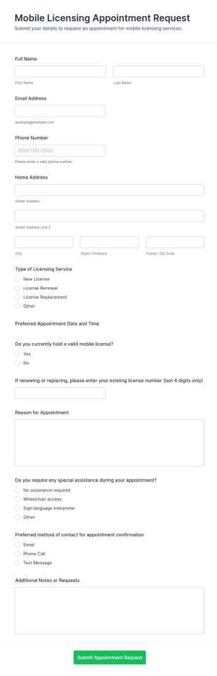 Mobile Licensing Appointment Request Form Template