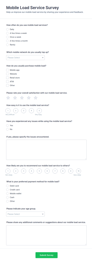 Mobile Load Service Survey Form Template