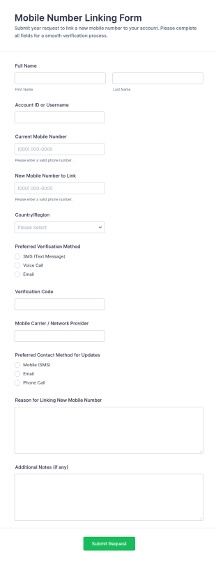 Mobile Number Linking Form Template