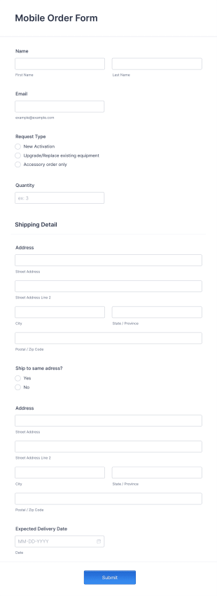 Mobile Order Form Template
