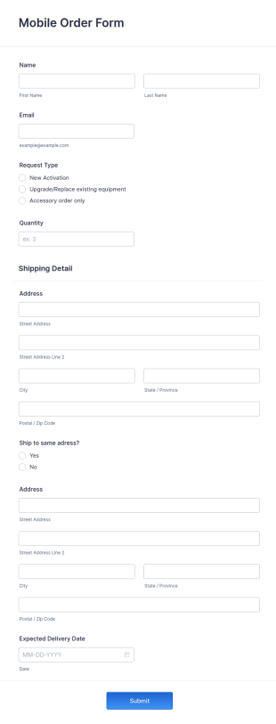 Mobile Order Form Template