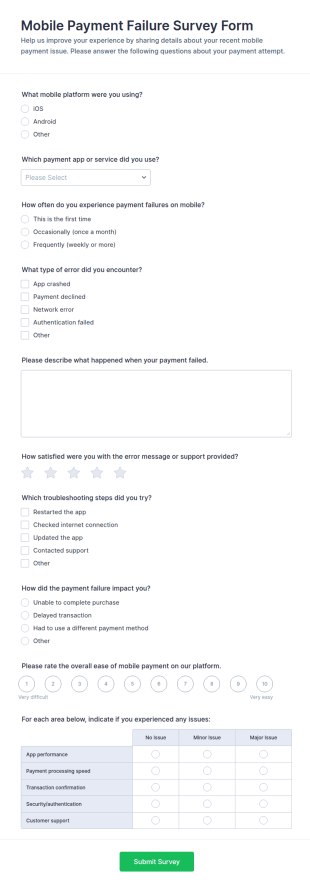 Mobile Payment Failure Survey Form Template