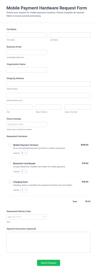 Mobile Payment Hardware Request Form Template