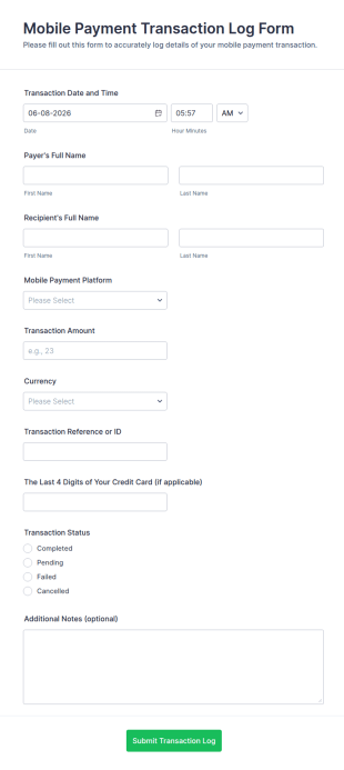 Mobile Payment Transaction Log Form Template