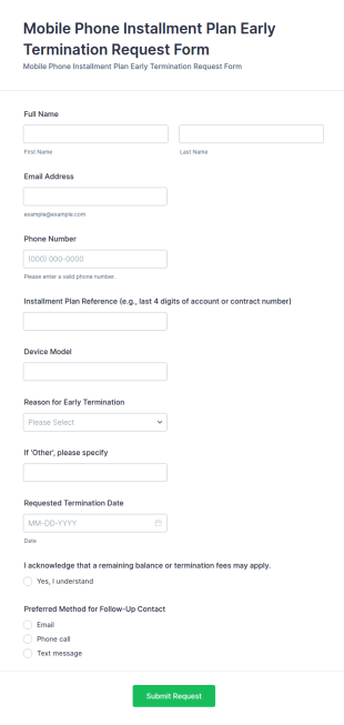 Mobile Phone Installment Plan Early Termination Request Form Template