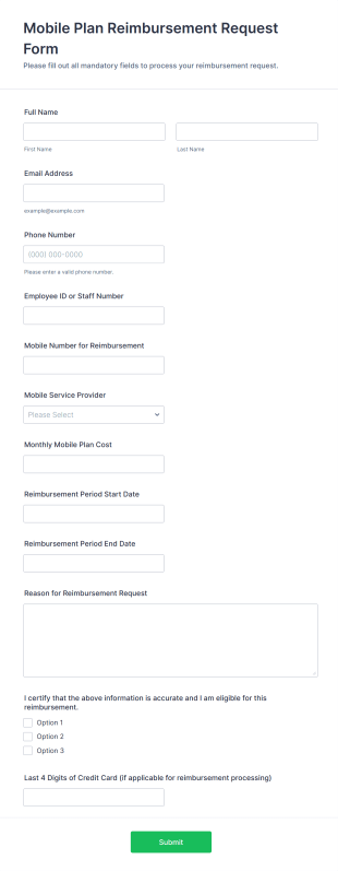 Mobile Plan Reimbursement Request Form Template