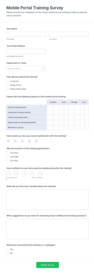 Mobile Portal Training Survey Form Template