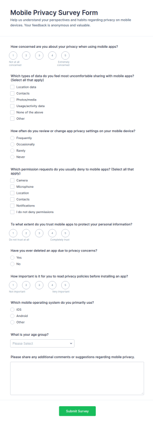 Mobile Privacy Survey Form Template
