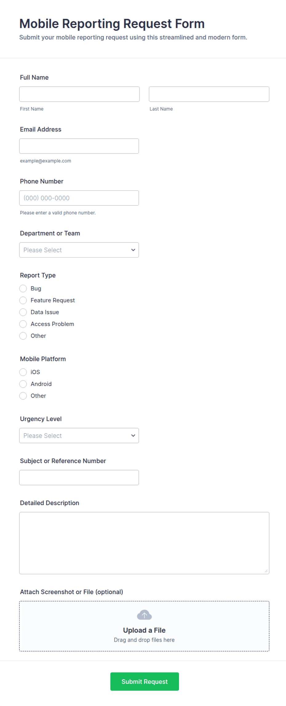 Mircrosoft Forms Report Examples Mobile Reporting Request Form Template | Jotform