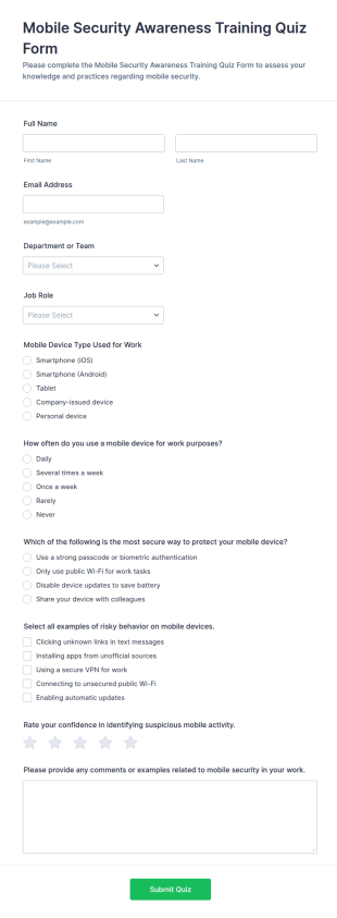 Mobile Security Awareness Training Quiz Form Template