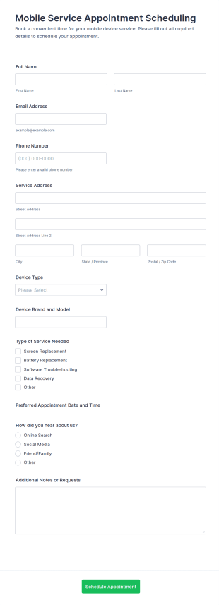 Mobile Service Appointment Scheduling Form Template
