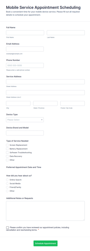 Mobile Service Appointment Scheduling Form Template