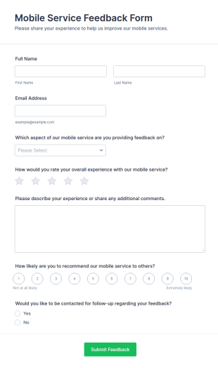 Mobile Service Feedback Form Template