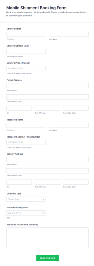 Mobile Shipment Booking Form Template