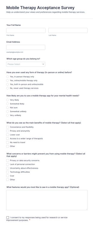 Mobile Therapy Acceptance Survey Form Template