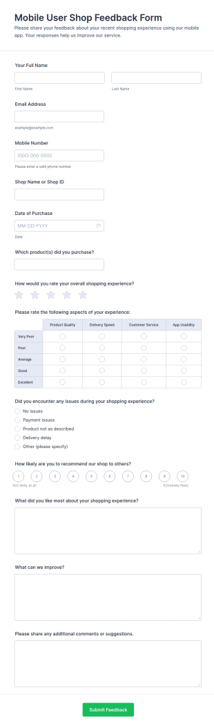 Mobile User Shop Feedback Form Template