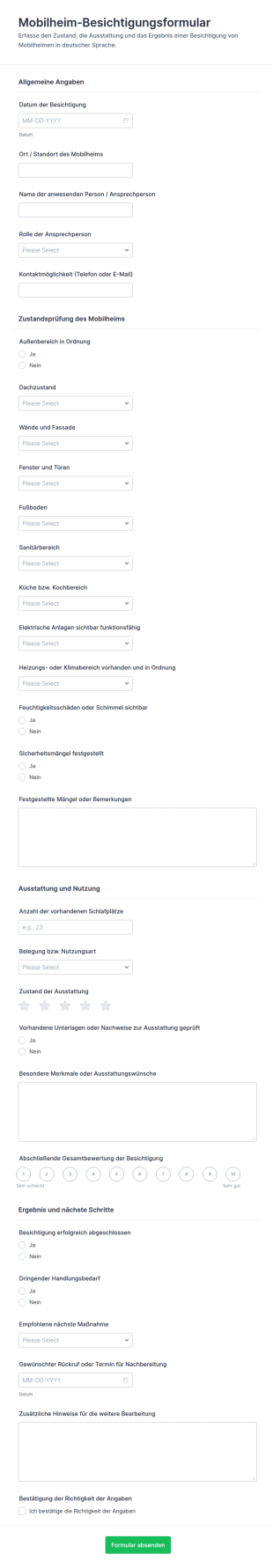 Mobile Wohnwagen Inspektionsformular