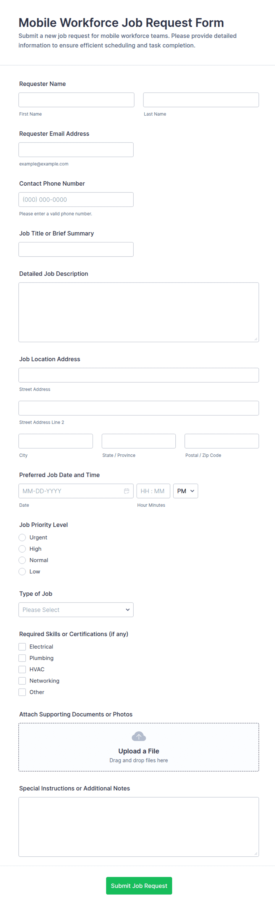 Mobile Workforce Job Request Form Template | Jotform