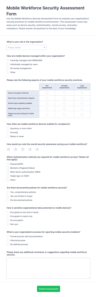 Mobile Workforce Security Assessment Form Template
