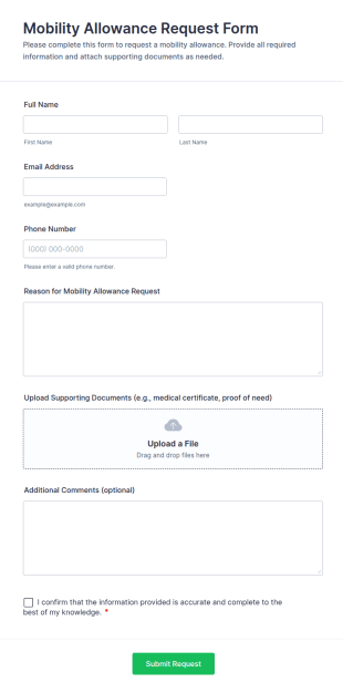 Mobility Allowance Request Form Template