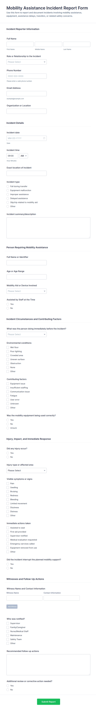 Mobility Assistance Incident Report Form Template