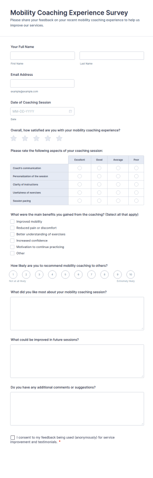 Mobility Coaching Experience Survey Form Template