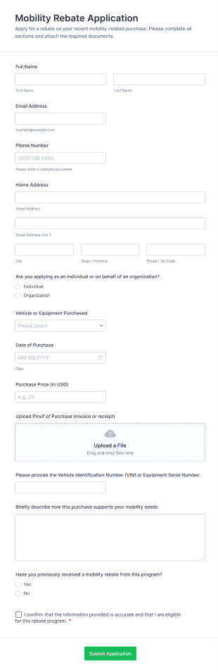 Mobility Rebate Application Form Template