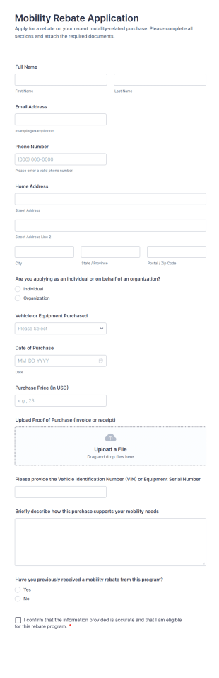Mobility Rebate Application Form Template