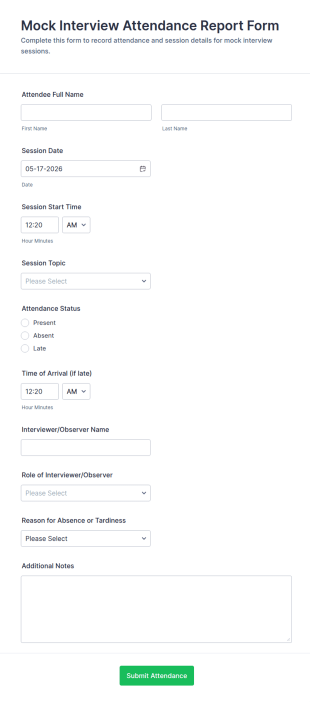 Mock Interview Attendance Report Form Template