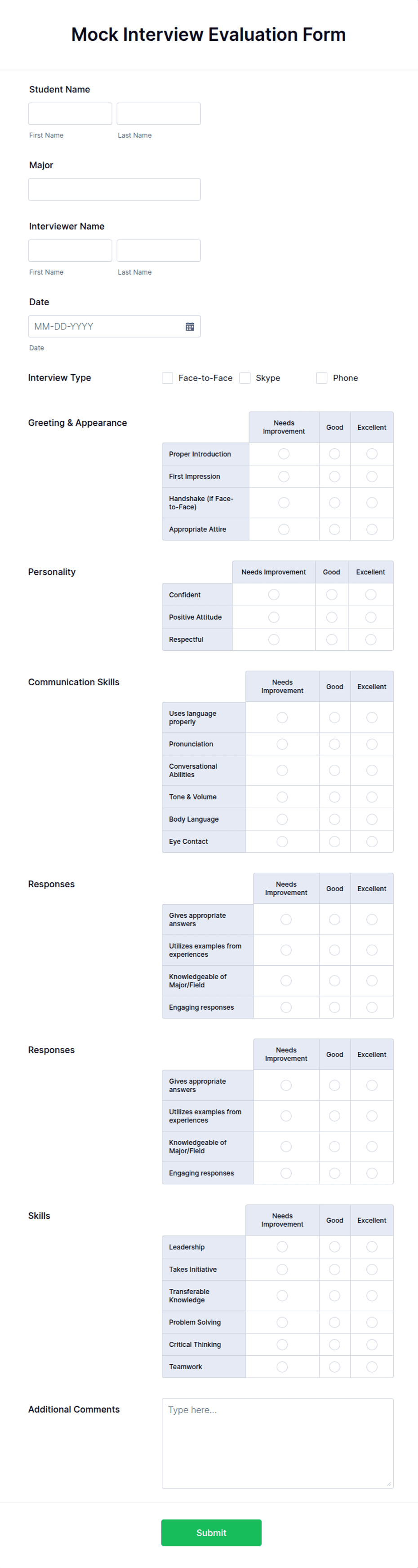Mock Interview Feedback Form.pdf Mock Interview Evaluation Form Template | Jotform