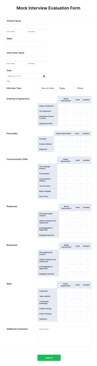 Mock Interview Evaluation Form Template
