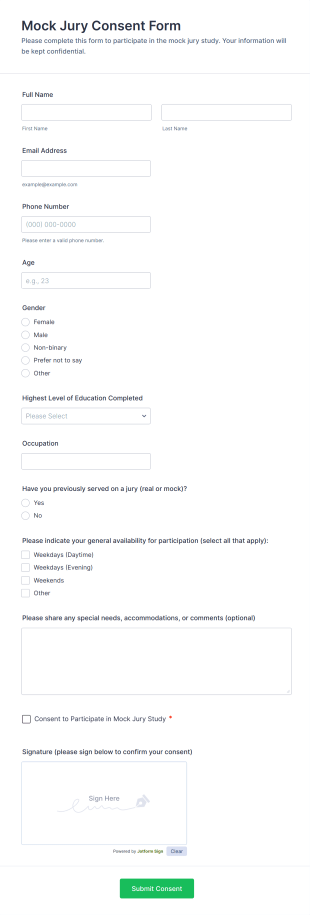 Mock Jury Consent Form Template