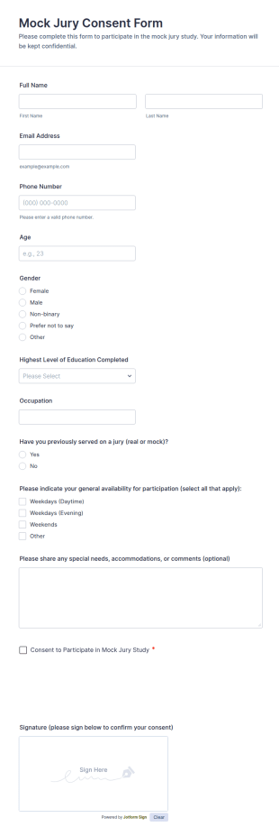 Mock Jury Consent Form Template