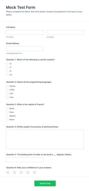 Mock Test Form Template