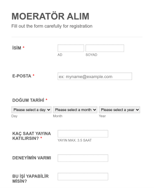 Mod Alım Form Template