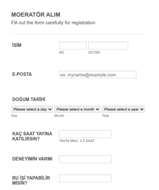Mod Alım Form Şablonu