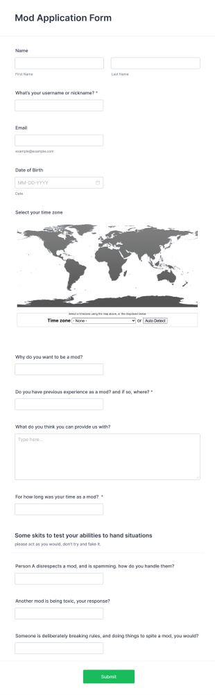 Mod Application Form Template