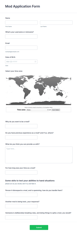 Mod Application Form Template