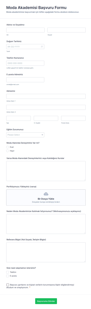 Moda Akademisi Başvuru Form Şablonu