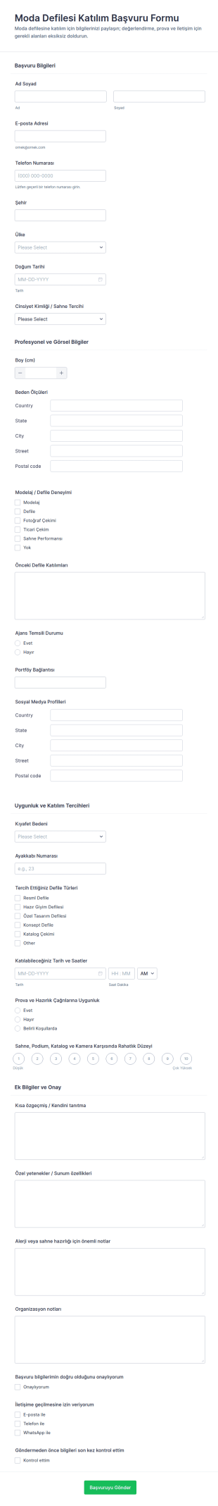 Moda Gösterisi Katılım Talep Form Şablonu