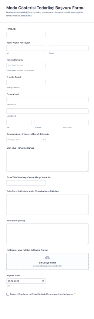 Moda Gösterisi Tedarikçi Başvuru Form Şablonu