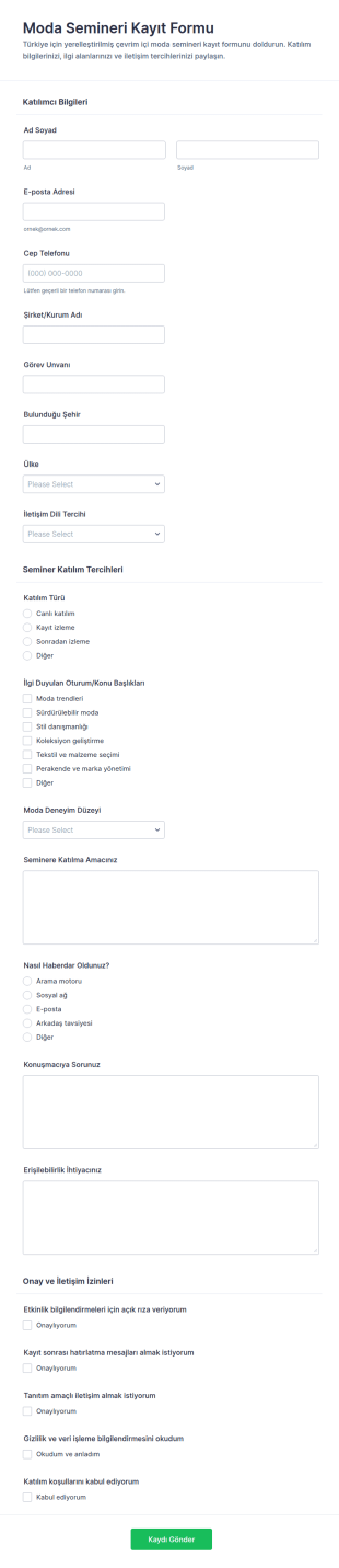 Moda Web Semineri Kayıt Form Şablonu