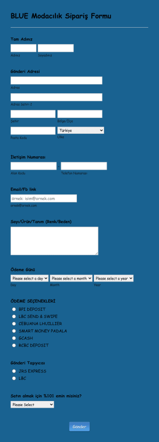 Modacılık Sipariş Form Template